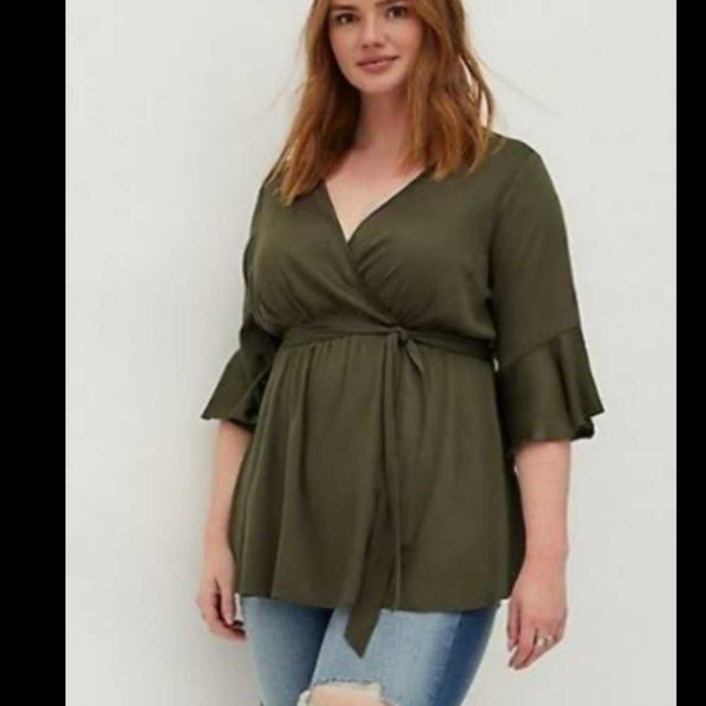 TORRID olive-green blouse size 2